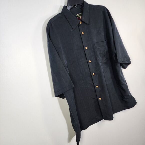 Bamboo Cay Mens Shirt XL Black Hawaiian Short Sleeve Embroidered Palm Tree Camp - Picture 3 of 13